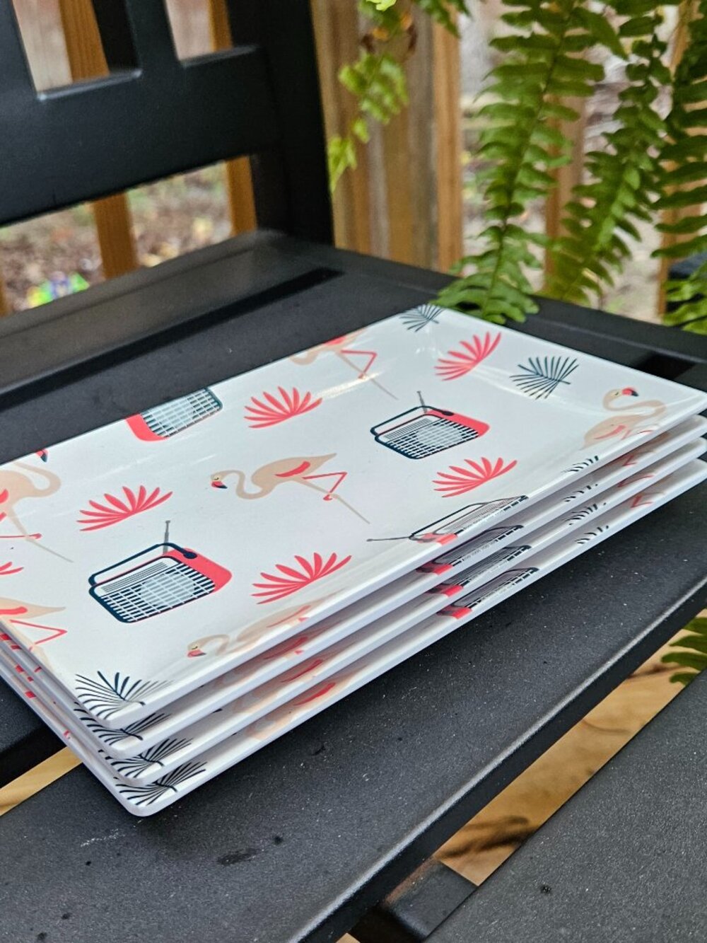 KENSIE Retro Flamingo Melamine Serving Trays Flamingo Set of 4